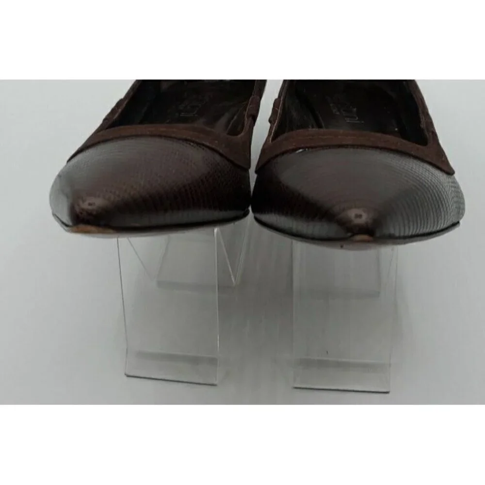 Versani Women's Brown Leather Croc with Suede Trim Heels Size 9.5 B